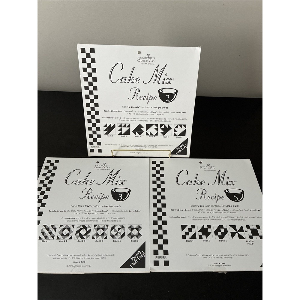 Set of 3 Miss Rosie's Cake MIX RECIPE 2, 3, 5Foundation Layer Cake 44 Cards Moda